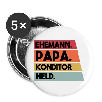 Ehemann Papa Konditor Held - Buttons groß 56 mm (5er Pack) - Weiß - Vorne
