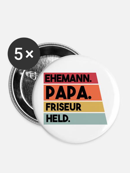 Ehemann Papa Friseur Held - Buttons groß 56 mm (5er Pack) - Weiß
