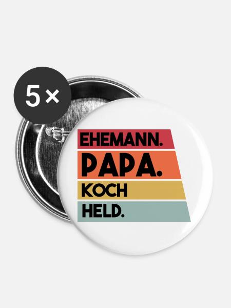 Ehemann Papa Koch Held - Buttons groß 56 mm (5er Pack) - Weiß