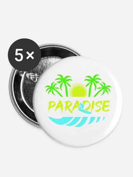 surf paradise - Buttons groß 56 mm (5er Pack) - Weiß
