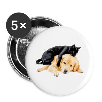 Schwarze Katze und golden retriever - Buttons groß 56 mm (5er Pack) - Weiß - Vorne