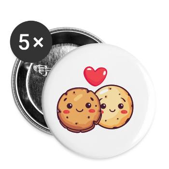 Biscuits Couple Amour Coeur Saint Valentin - Lot de 5 grands badges (56 mm) - blanc - Devant