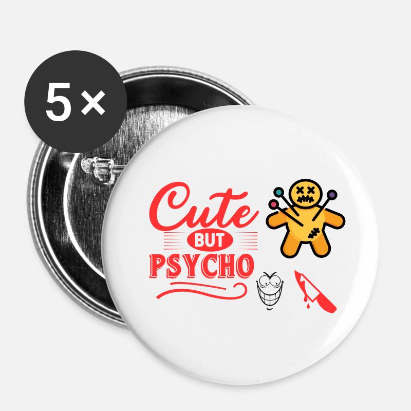 Niedlicher Psycho-Schuh - Buttons groß 56 mm (5er Pack) - Weiß
