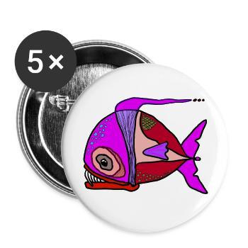 Bunter Surrealfisch Patchwork - Buttons groß 56 mm (5er Pack) - Weiß - Vorne