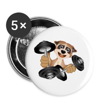 Bodybuilder suricate avec des haltères tout en faisant de l’exercice - Lot de 5 grands badges (56 mm) - blanc - Devant