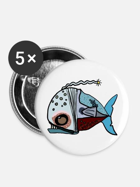 Fisch - Buttons groß 56 mm (5er Pack) - Weiß
