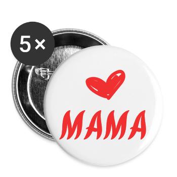 Rotes Herz Mama Handlettering - Buttons groß 56 mm (5er Pack) - Weiß - Vorne