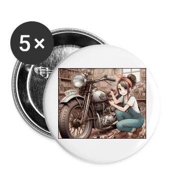 Manga Mechanik Mädchen - Buttons groß 56 mm (5er Pack) - Weiß - Vorne