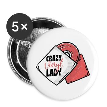 Crazy Vinyl Lady Record Vintage Fan - Buttons groß 56 mm (5er Pack) - Weiß - Vorne
