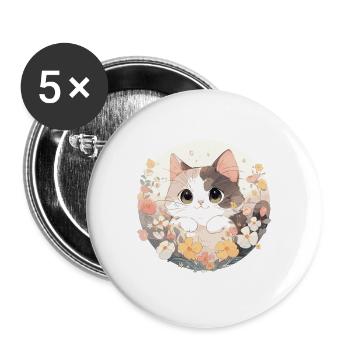 Chat trop mignon - Lot de 5 grands badges (56 mm) - blanc - Devant