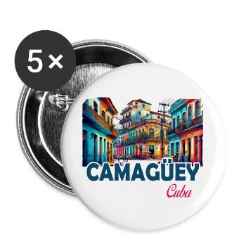 Camagüey, Cuba, Caraïbes, Design - Lot de 5 grands badges (56 mm) - blanc - Devant