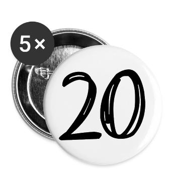 20. 20 ANS. 20e ANNIVERSAIRE. ANNIVERSAIRE 20 ANS. - Lot de 5 grands badges (56 mm) - blanc - Devant