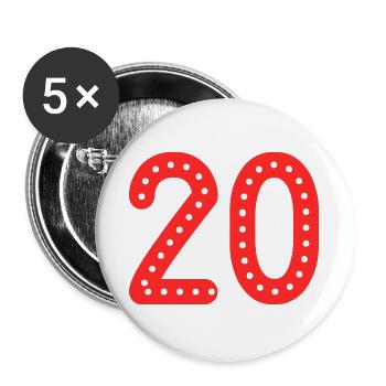 20. 20 ANS. 20e ANNIVERSAIRE. ANNIVERSAIRE 20 ANS. - Lot de 5 grands badges (56 mm) - blanc - Devant
