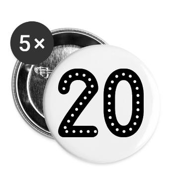 20. 20 ANS. 20e ANNIVERSAIRE. ANNIVERSAIRE 20 ANS. - Lot de 5 grands badges (56 mm) - blanc - Devant