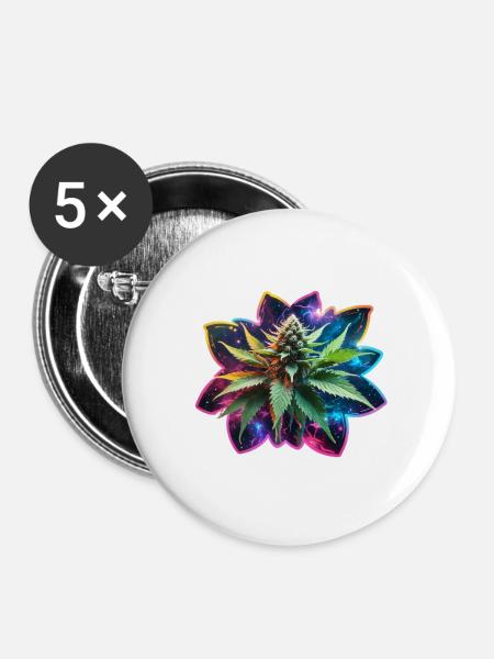 Bunt Glimmernde Hanfpflanze - Buttons groß 56 mm (5er Pack) - Weiß