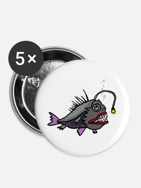 Anglerfisch - Buttons groß 56 mm (5er Pack) - Weiß