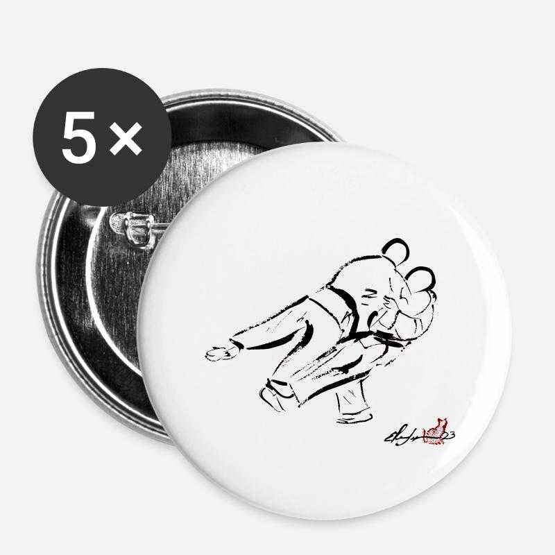 YOKO GAKE, JUDO - Buttons large 2.2''/56 mm (5-pack) - white