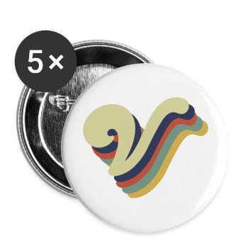 Lettre v rétro - Lot de 5 grands badges (56 mm) - blanc - Devant