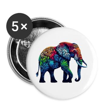 Elefant - Buttons groß 56 mm (5er Pack) - Weiß - Vorne