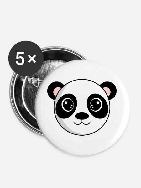 Panda Kopf - Buttons groß 56 mm (5er Pack) - Weiß