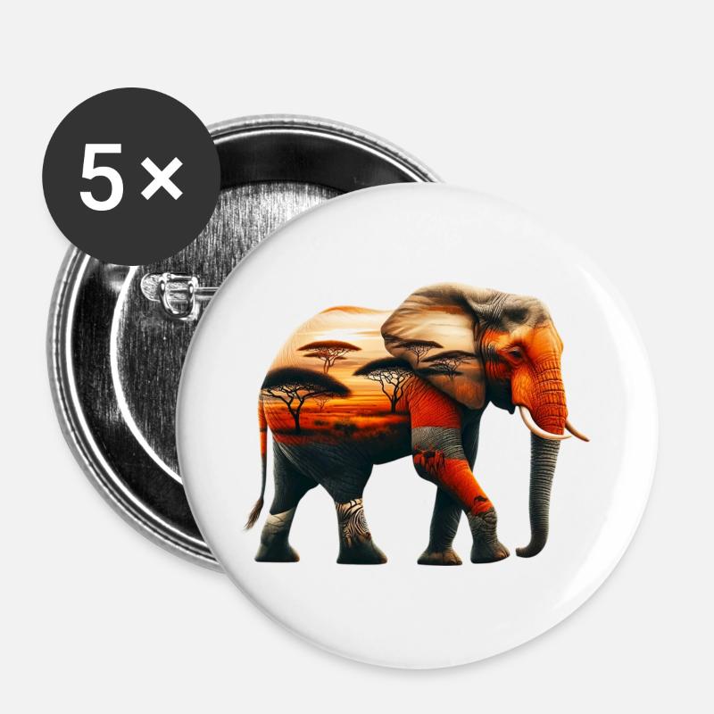 Elefant - Buttons groß 56 mm (5er Pack) - Weiß