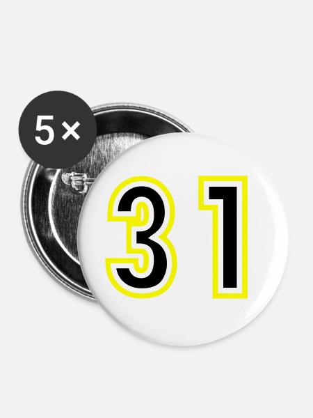 31 Zahl College - Buttons groß 56 mm (5er Pack) - Weiß
