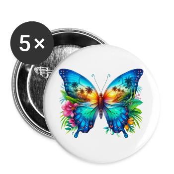 Schmetterling - Buttons groß 56 mm (5er Pack) - Weiß - Vorne