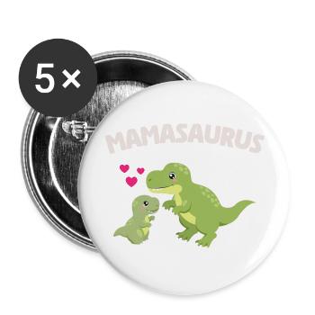 Mamasaurus - Süßes Dinosaurierdesign - Buttons groß 56 mm (5er Pack) - Weiß - Vorne