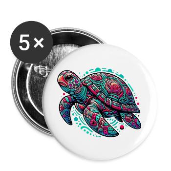 Tortue - Lot de 5 grands badges (56 mm) - blanc - Devant