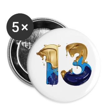 NR. 13 NUMMER 13 COOL 13. GEBURTSTAG - Buttons groß 56 mm (5er Pack) - Weiß - Vorne