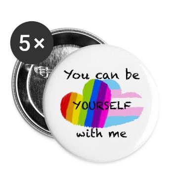 Pride hearts - You can be yourself with me - Buttons large 2.2''/56 mm (5-pack) - white - Front