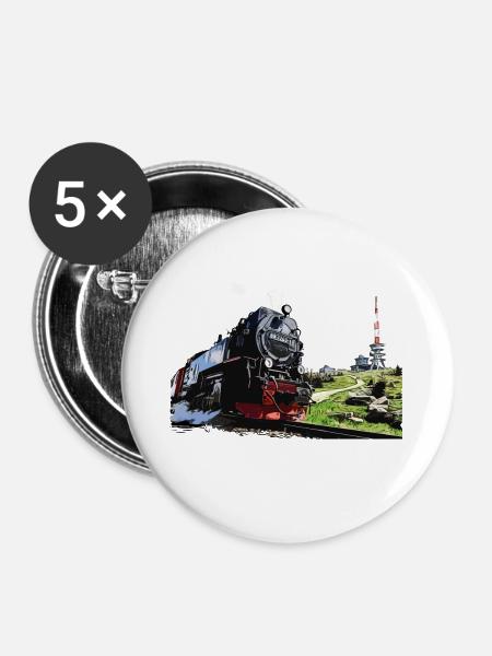Dampflok am Brocken im Harz - Buttons groß 56 mm (5er Pack) - Weiß