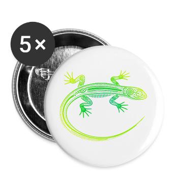Eidechse Aborigine-Motive, Stammesverlauf grün gelb - Buttons groß 56 mm (5er Pack) - Weiß - Vorne