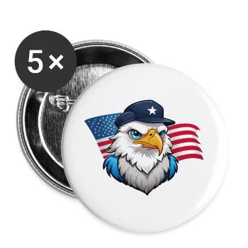 USA Adler mit Fliegermütze - Buttons groß 56 mm (5er Pack) - Weiß - Vorne
