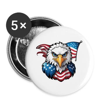USA Fahne und USA Adler - Buttons groß 56 mm (5er Pack) - Weiß - Vorne
