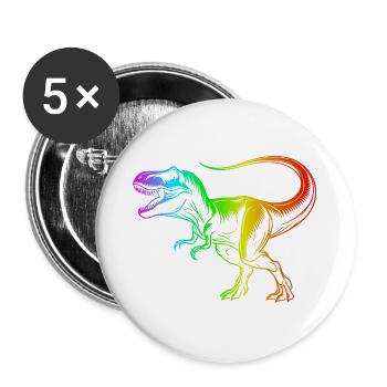dinosaure tyrannosaure rex, t-rex arc-en-ciel - Lot de 5 grands badges (56 mm) - blanc - Devant