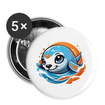 Cute baby seal - Buttons large 2.2''/56 mm (5-pack) - white - Front