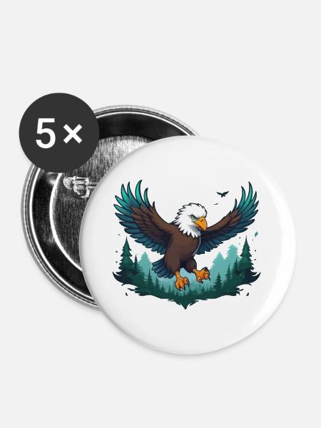 Adler fliegt über Wald - Buttons groß 56 mm (5er Pack) - Weiß