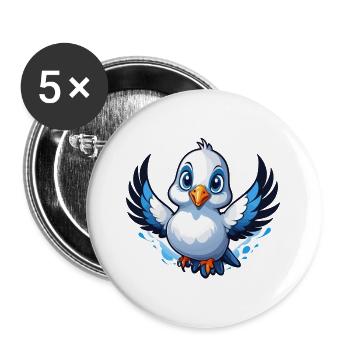 Colombes heureuses - Lot de 5 grands badges (56 mm) - blanc - Devant