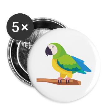 Papagei bunt Ara Vogel auf Ast - Buttons groß 56 mm (5er Pack) - Weiß - Vorne