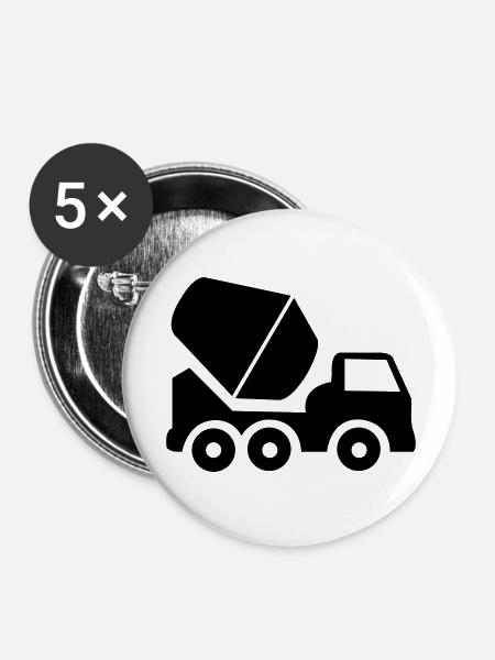 bauarbeit bagger fahrzeug - Buttons groß 56 mm (5er Pack) - Weiß