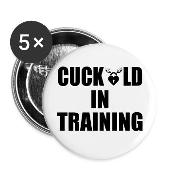 cuckold in training - Buttons groß 56 mm (5er Pack) - Weiß - Vorne