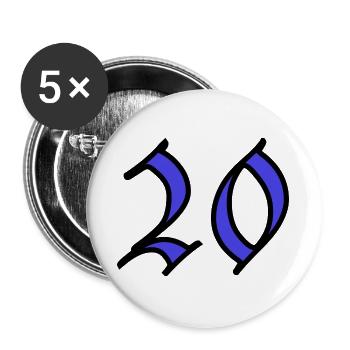 20. 20 ANS. 20e ANNIVERSAIRE. ANNIVERSAIRE 20 ANS. - Lot de 5 grands badges (56 mm) - blanc - Devant