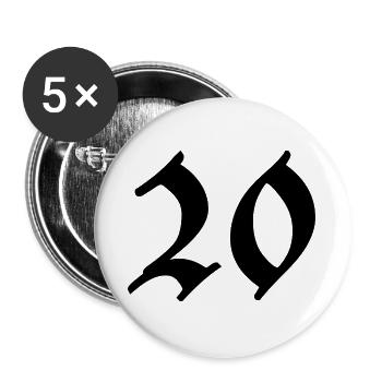 20. 20 ANS. 20e ANNIVERSAIRE. ANNIVERSAIRE 20 ANS. - Lot de 5 grands badges (56 mm) - blanc - Devant