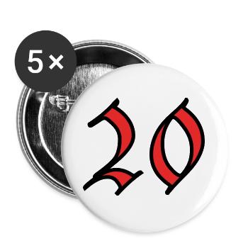 20. 20 ANS. 20e ANNIVERSAIRE. ANNIVERSAIRE 20 ANS. - Lot de 5 grands badges (56 mm) - blanc - Devant