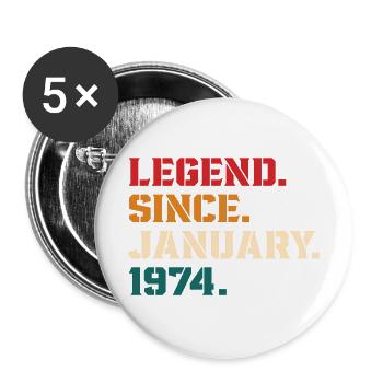 Legende seit Januar 1974 - Buttons groß 56 mm (5er Pack) - Weiß - Vorne
