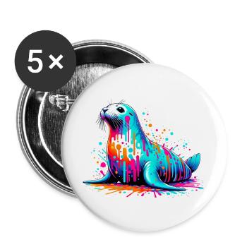 Phoque - Lot de 5 grands badges (56 mm) - blanc - Devant