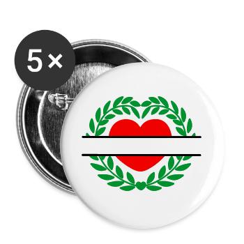Couronne de laurier en forme de coeur rouge - Lot de 5 grands badges (56 mm) - blanc - Devant