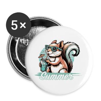 Cute cartoon squirrel enjoying summer - Buttons large 2.2''/56 mm (5-pack) - white - Front