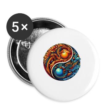 Yin Yang Drachen Kunstwerk - Buttons groß 56 mm (5er Pack) - Weiß - Vorne